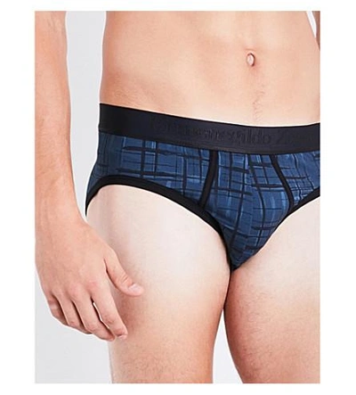 Shop Ermenegildo Zegna Broken Check Stretch-jersey Briefs In Petrol