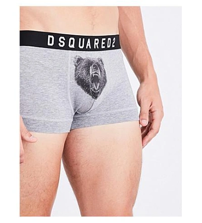 Shop Dsquared2 Bear-print Stretch-cotton Trunks In Grey