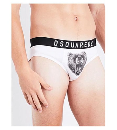 Shop Dsquared2 Bear-print Stretch-cotton Briefs In White