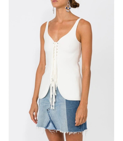 Shop Alexander Wang White Fringed Lace Up Tank Top