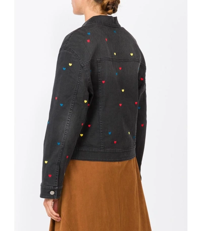 Shop Stella Mccartney Black Denim Heart Embroidered Jacket