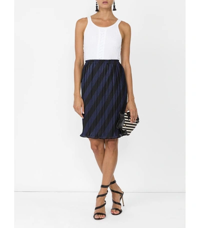 Shop Alexander Wang Black/blue High Waisted Pleated Striped Skirt