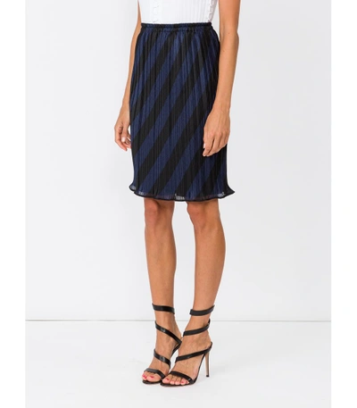 Shop Alexander Wang Black/blue High Waisted Pleated Striped Skirt