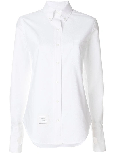 Shop Thom Browne Oversized Long Sleeve Button Down With Thumbholes & French Cuffs In White Pique