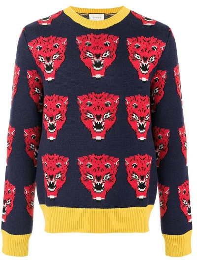 Shop Gucci Tiger Jacquard Knitted Sweater