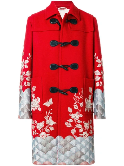 Shop Gucci - Embroidered Twill Coat  In Red