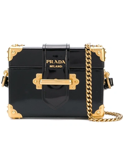 Prada Black Cahier Mini Patent Leather Box Bag | ModeSens