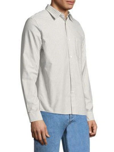 Shop Apc Stripe Cotton Button-down Shirt In Kaki Clair