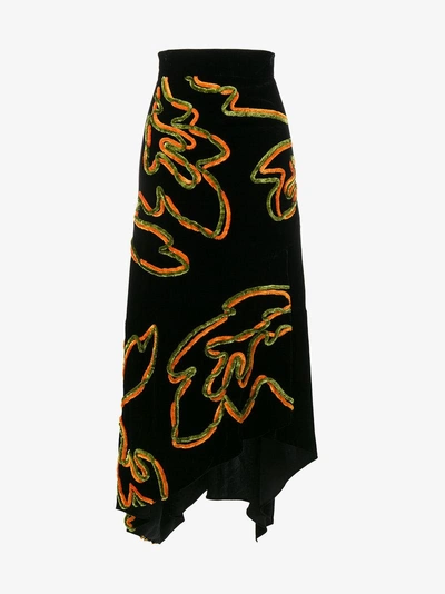 Shop Peter Pilotto Floral Asymmetric Velvet Skirt In Black