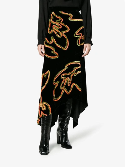 Shop Peter Pilotto Floral Asymmetric Velvet Skirt In Black