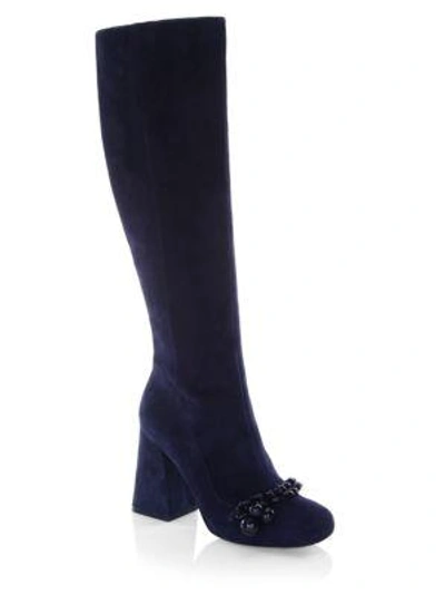 Tory Burch Addison Suede Square Toe Knee Boots In Royal Navy | ModeSens