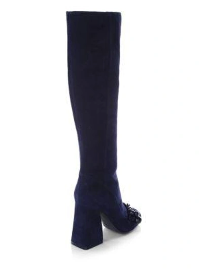 Tory Burch Addison Suede Square Toe Knee Boots In Royal Navy