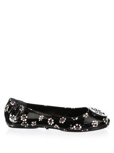 Shop Tory Burch Minnie Travel Leather Ballet Flats In Black Floral