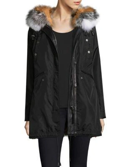 Shop Nicole Benisti Belleville Reversible Fur Lined Parka In Black Tri Color Fox