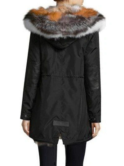 Shop Nicole Benisti Belleville Reversible Fur Lined Parka In Black Tri Color Fox