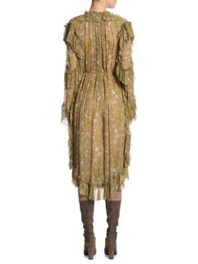 Shop Zimmermann Silk Rife Ruffle Floral Midi Dress In Mustard Floral