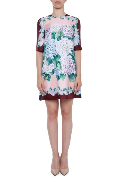 Shop Dolce & Gabbana Hydrangea Print Silk Dress In Mix Ortensiarosa