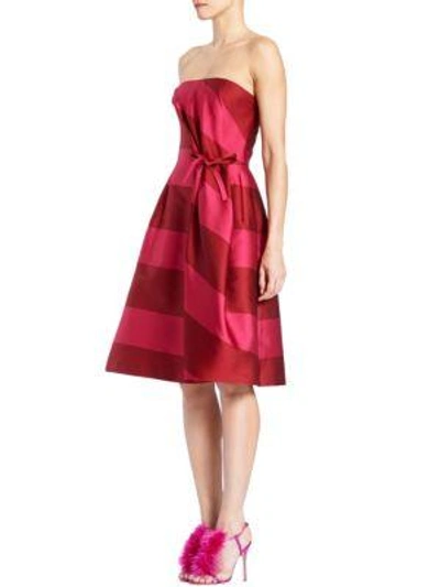 Shop Carolina Herrera Striped Strapless Dress In Bright Pink