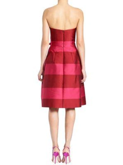 Shop Carolina Herrera Striped Strapless Dress In Bright Pink