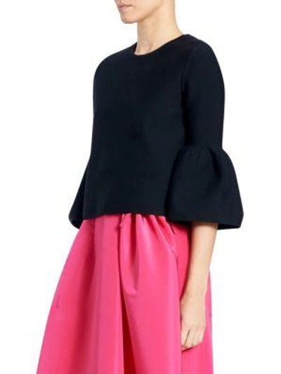 Shop Carolina Herrera Knit Bell-sleeve Wool Top In Black