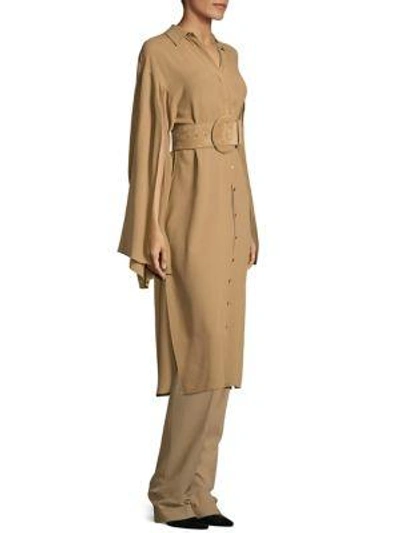 Shop Michael Kors Silk Georgette Slit Sleeve Tunic Dress In Chino