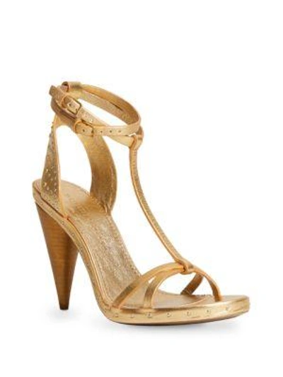 Shop Burberry Hans Leather High Heel Sandals In Gold