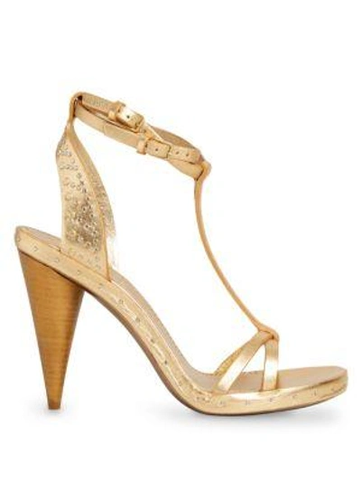 Shop Burberry Hans Leather High Heel Sandals In Gold