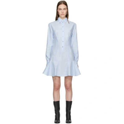 Shop Stella Mccartney Blue Poplin Ruffle Dress In 4801 Oxford Blue