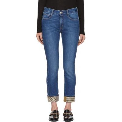 Shop Stella Mccartney Blue Printed Cuff Skinny Boyfriend Jeans