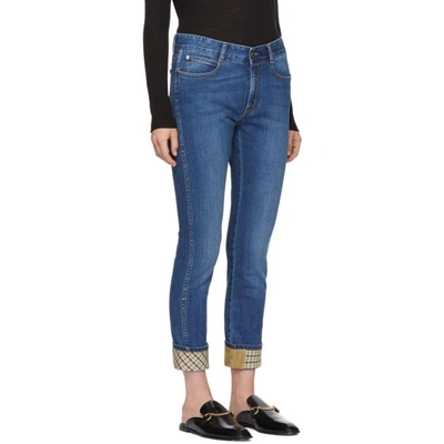 Shop Stella Mccartney Blue Printed Cuff Skinny Boyfriend Jeans