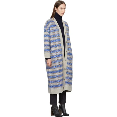 Shop Stella Mccartney Beige & Blue Striped Long V-neck Cardigan