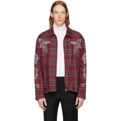 Shop Stella Mccartney Red Embroidered Plaid Jacket