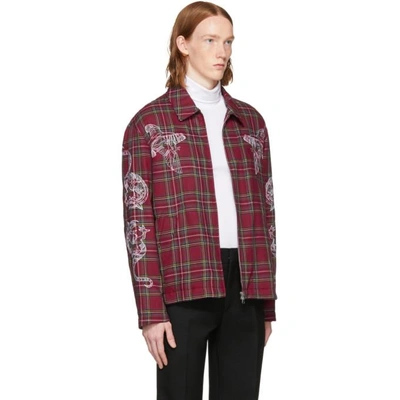 Shop Stella Mccartney Red Embroidered Plaid Jacket