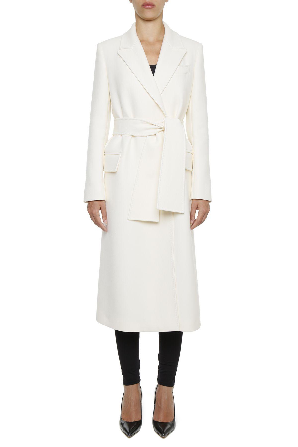 Tom Ford Tailored Wool Long Coat With Belt, White In Chalkbianco | ModeSens