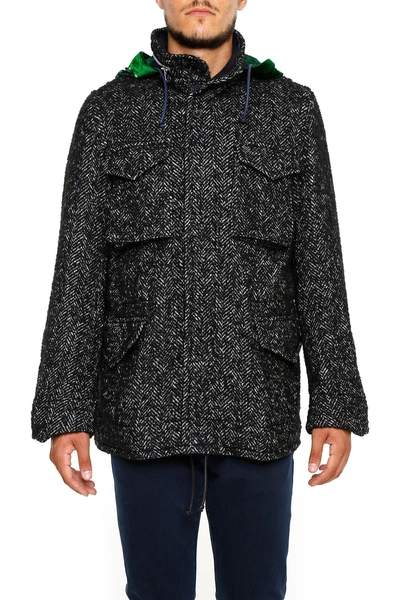 Shop Sacai Wool Blend Coat In Black-off Whitebianco