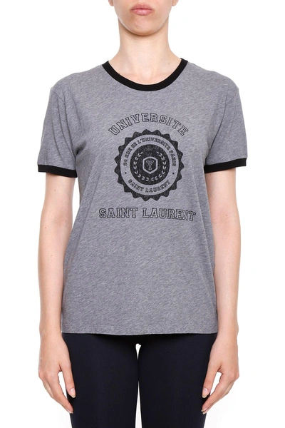 Shop Saint Laurent Printed T-shirt In Gris Chine Noirgrigio
