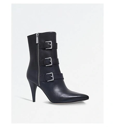 Shop Michael Michael Kors Lori Buckled Leather Boots In Black