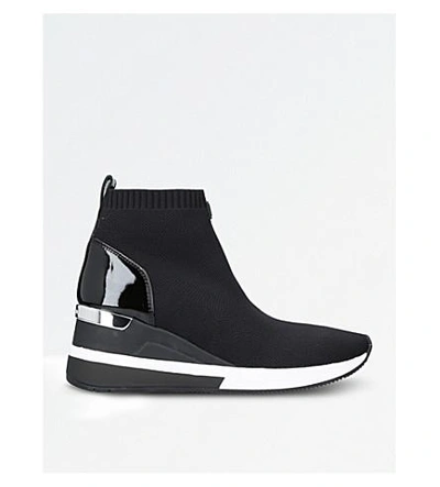 Shop Michael Michael Kors Skyler Woven Wedge Boots In Black
