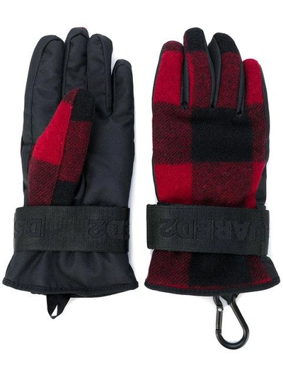 Shop Dsquared2 Padded Checked Gloves In Black