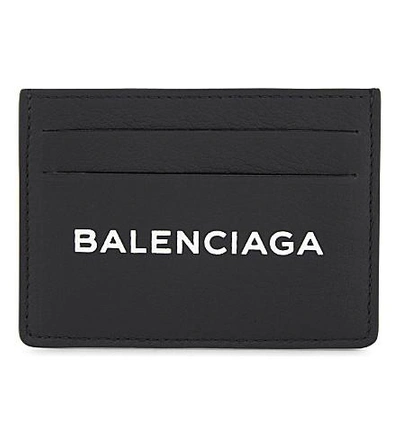 Shop Balenciaga Shopping Logo Leather Card Holder In Black