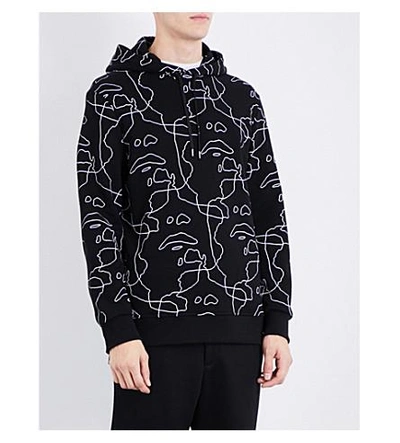 Shop Neil Barrett Face-print Cotton-jersey Hoody In Black