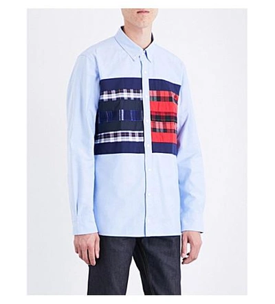 Shop Tommy Hilfiger Hilfiger Editions Regular-fit Flag Logo Cotton Oxford Shirt In Shirt Blue / Multi