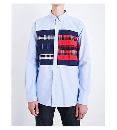 Shop Tommy Hilfiger Hilfiger Editions Regular-fit Flag Logo Cotton Oxford Shirt In Shirt Blue / Multi