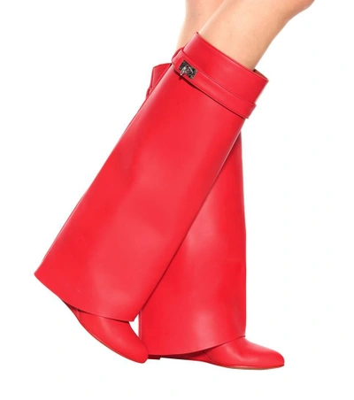 Shop Givenchy Pant Shark Lock Leather Boots In Red