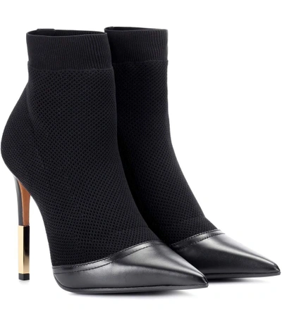 Balmain Aurore Leather-trimmed Stretch-knit Sock Boots In Black | ModeSens