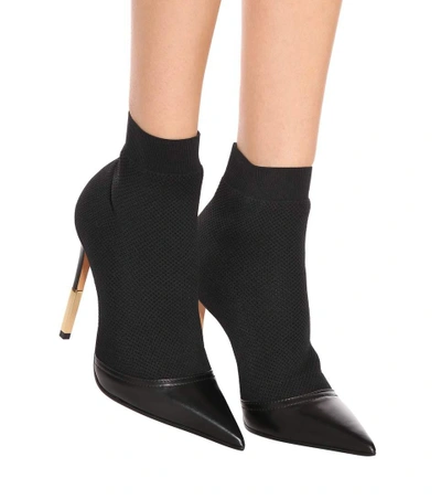 Shop Balmain Aurore Leather-trimmed Ankle Boots In Black
