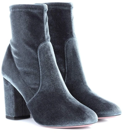 Shop Aquazzura So Me 85 Velvet Ankle Boots In Grey