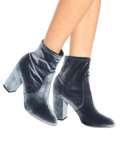 Shop Aquazzura So Me 85 Velvet Ankle Boots In Grey