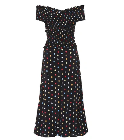Shop Anna October Polka-dot Off-the-shoulder Dress In Multicoloured