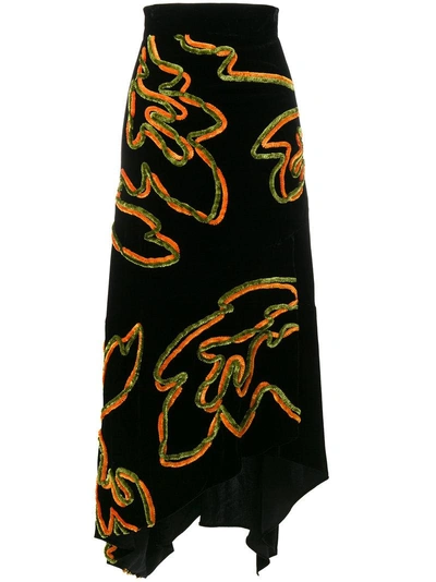 Shop Peter Pilotto Floral Asymmetric Velvet Skirt In Black